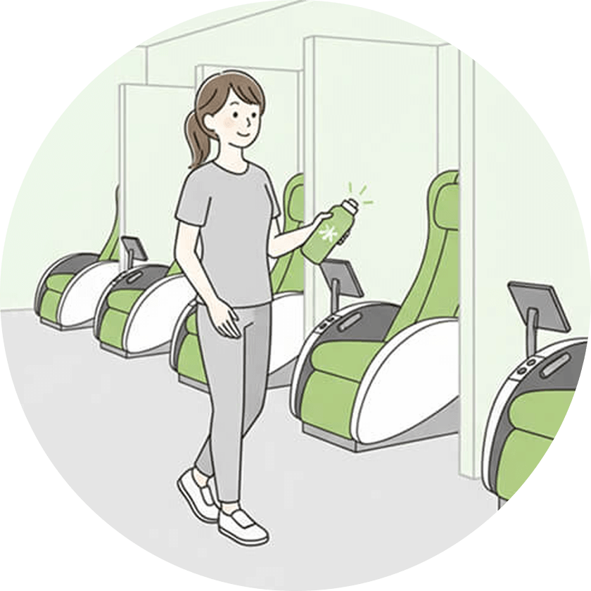 水活を持って指定の律動チェアに行きます