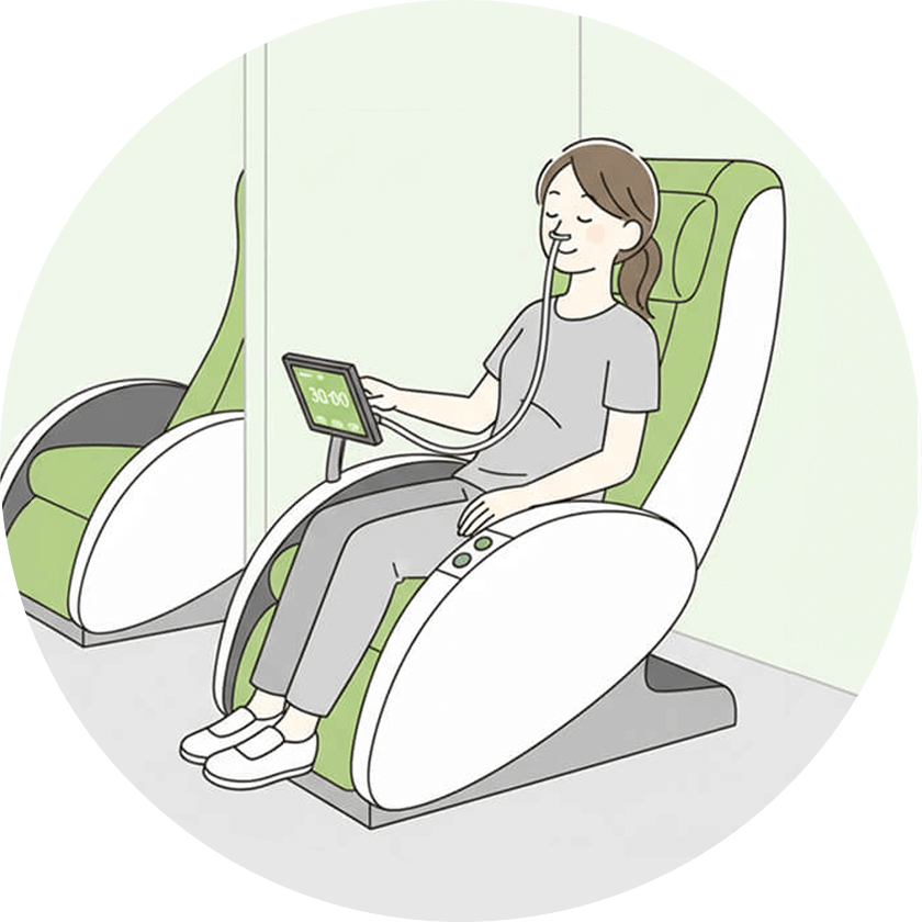 吸入とマシンの設定をして30分ゆったりと休息します。